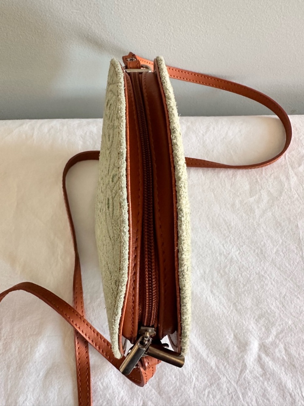 Genuine Leather Suede Embossed Leather Crossbody Bag Made and Purchased In Italy - Picture 2 of 11